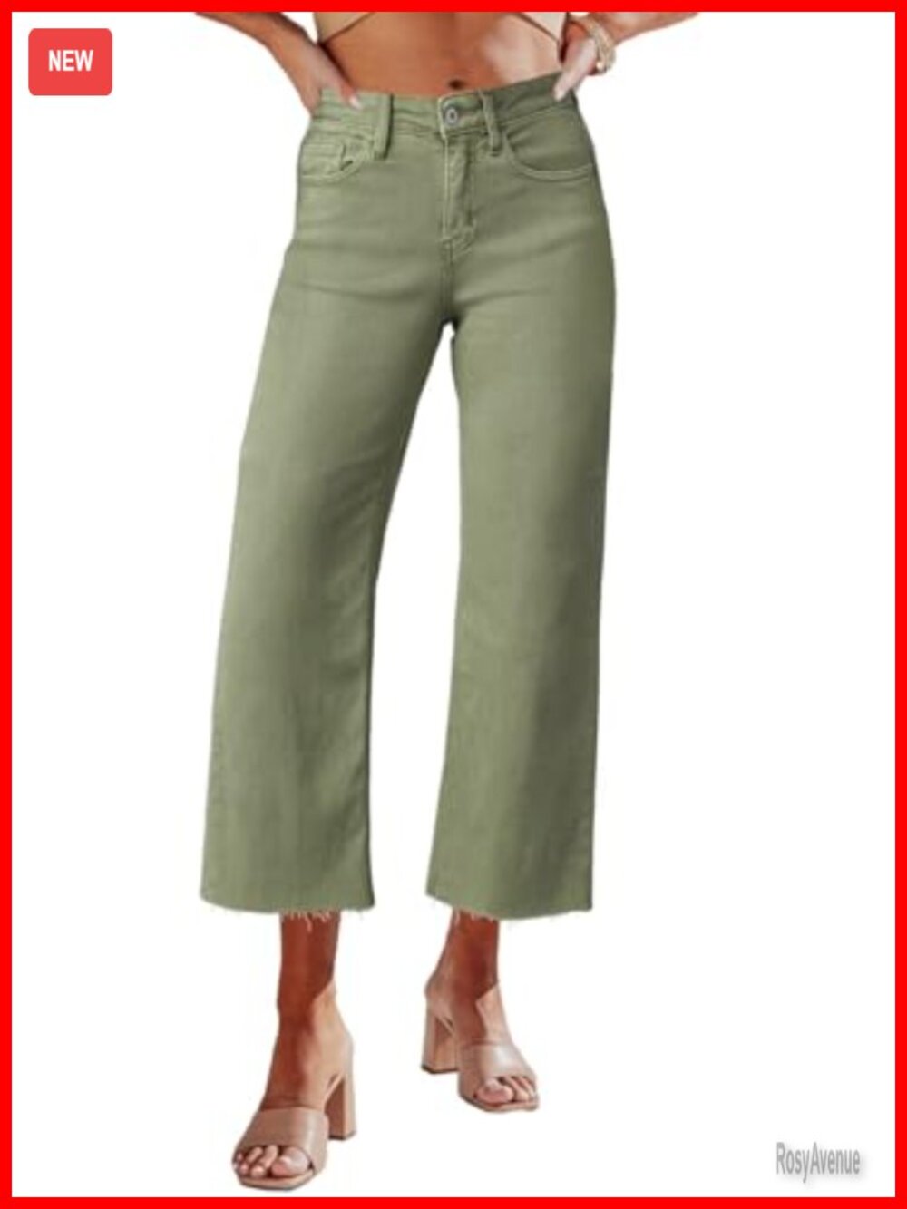 Women's High Waisted Wide Leg Ripped Capri Jeans Stretch Denim Frayed Hem